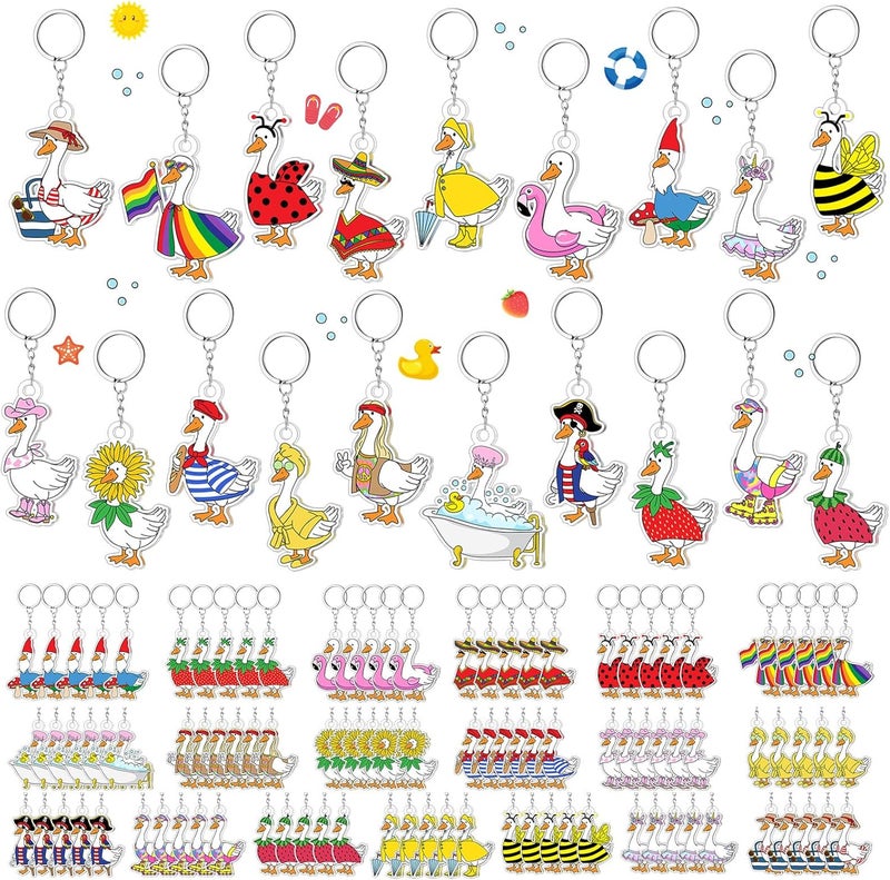 Equsion 100 Pcs Silly Goose Keychains Bulk, Cute Funny Acrylic Silly Goose Duck Keychains, Valentine's Day Gifts for Animal Lovers, Tropical Carnival Birthday Party, Classroom Rewards, Goodie Bag Fillers - Image 1